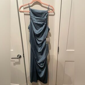 Astr Blue Satin Midi Dress
